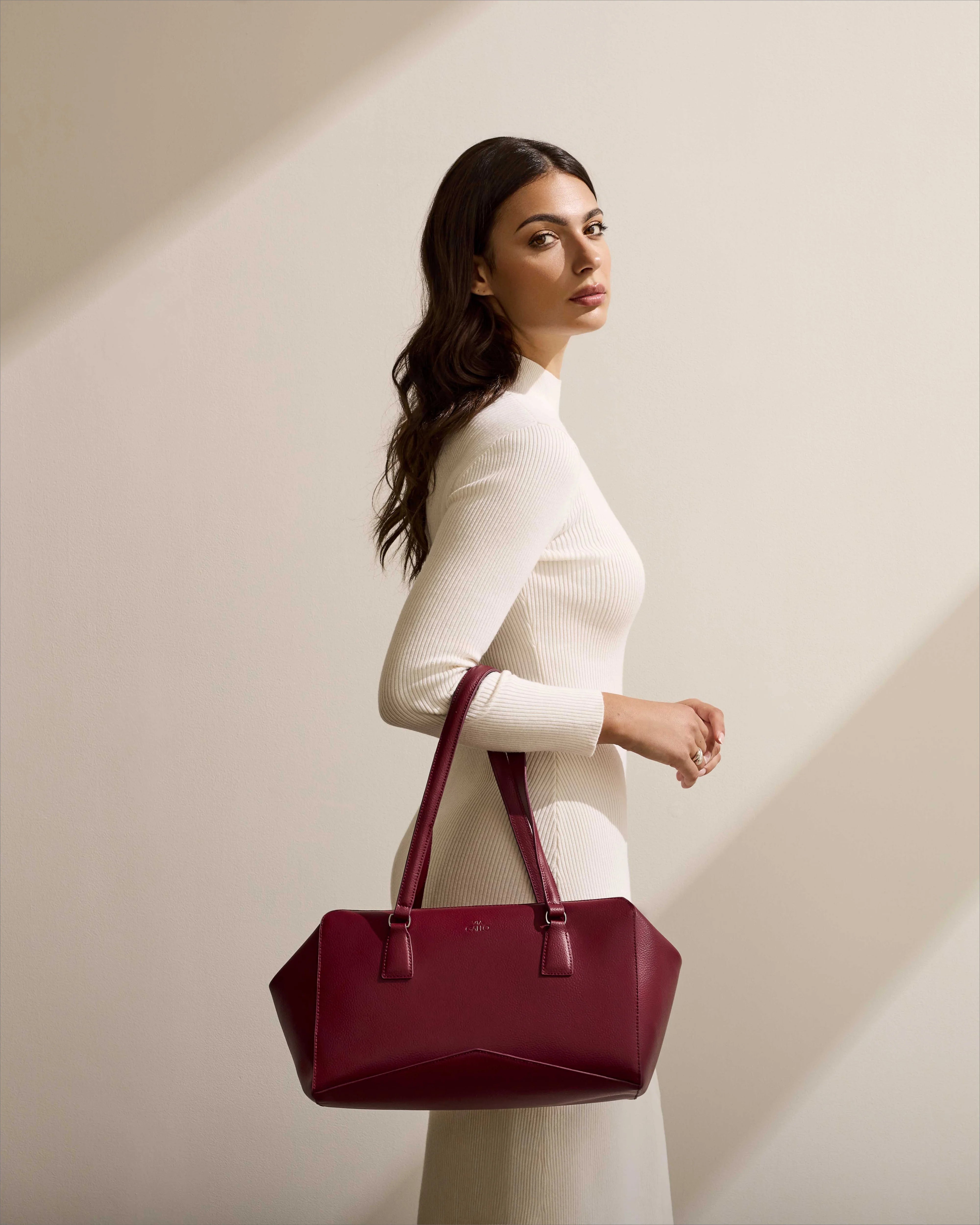Bisaccia Geometric Plant-Based Shoulder Bag | Bordeaux